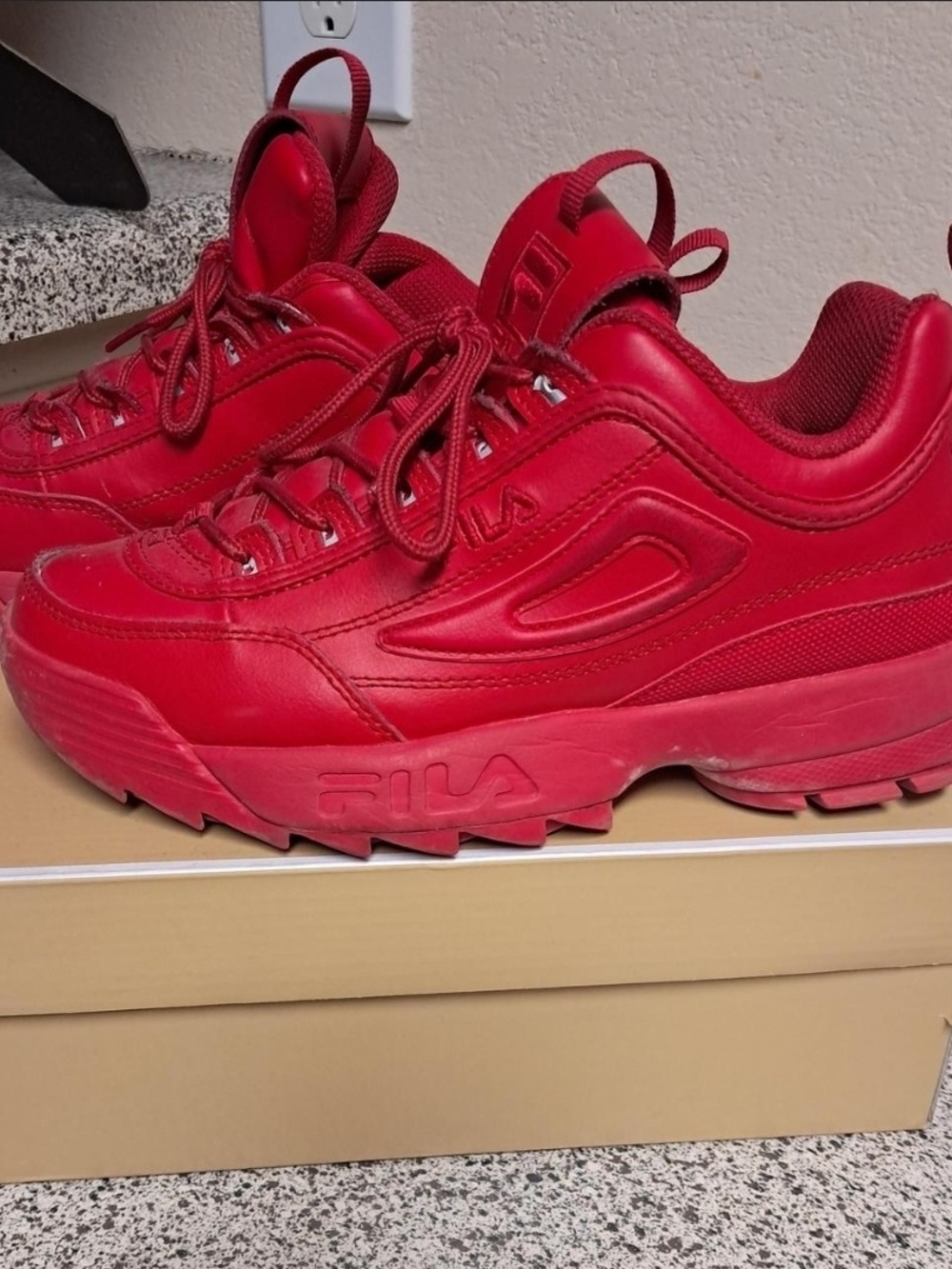 Fila Women's Chunky Platform Sneakers in Bright Red